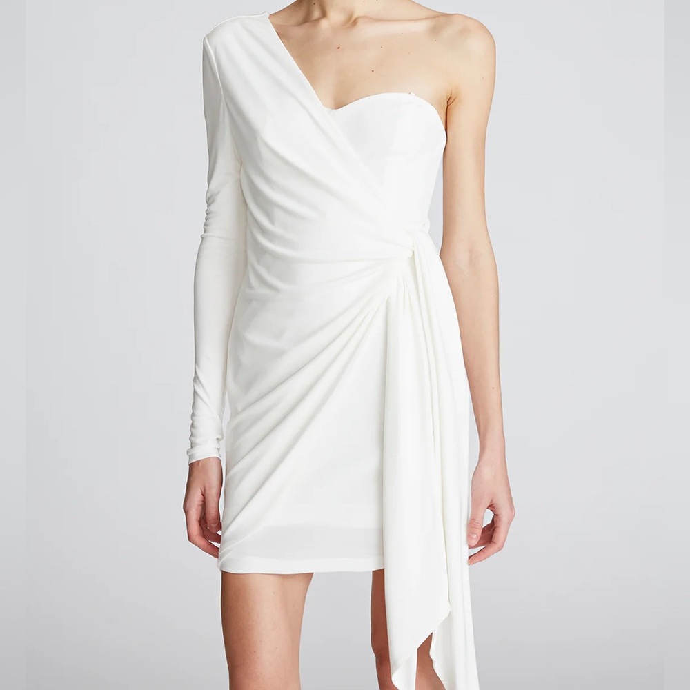 Halston Elegant White One-Shoulder Dress